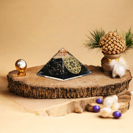 Shungite Flower of Life Orgone Crystal Pyramid