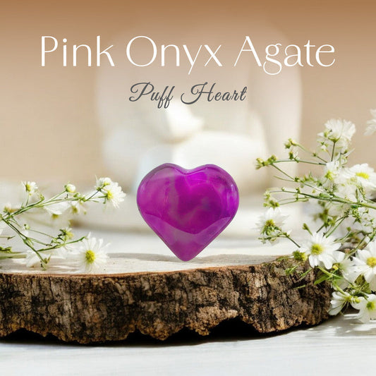 Pink Onyx Agate Puff Heart