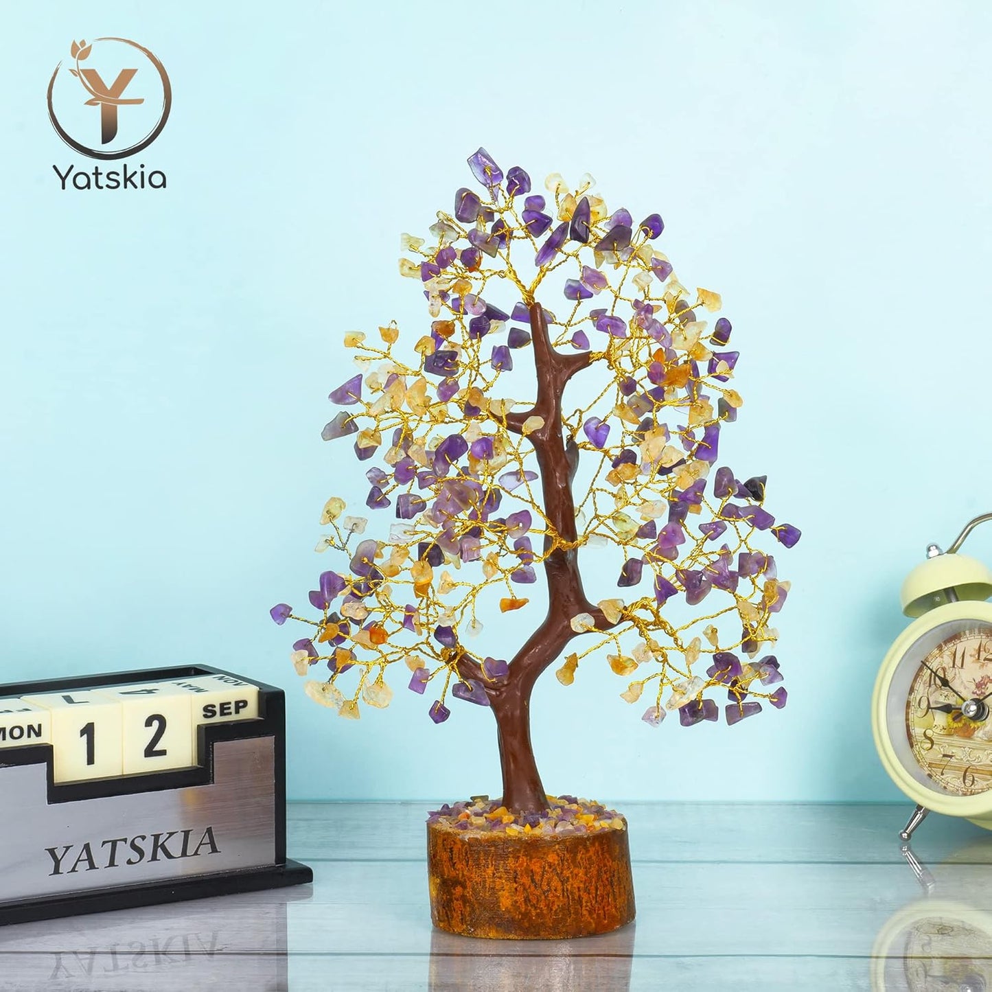 Citrine & Amethyst Crystal Tree (Golden Wire)