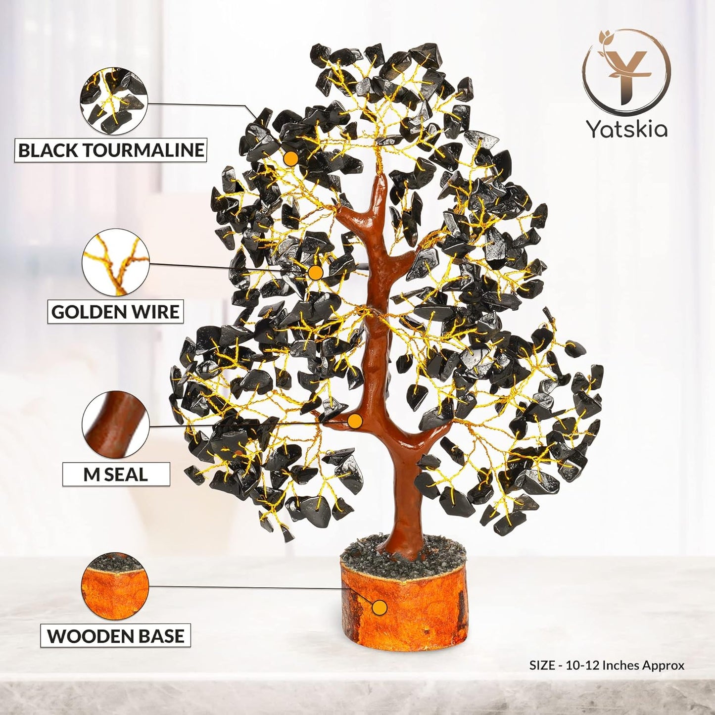 Black Tourmaline Crystal Tree (Golden Wire)