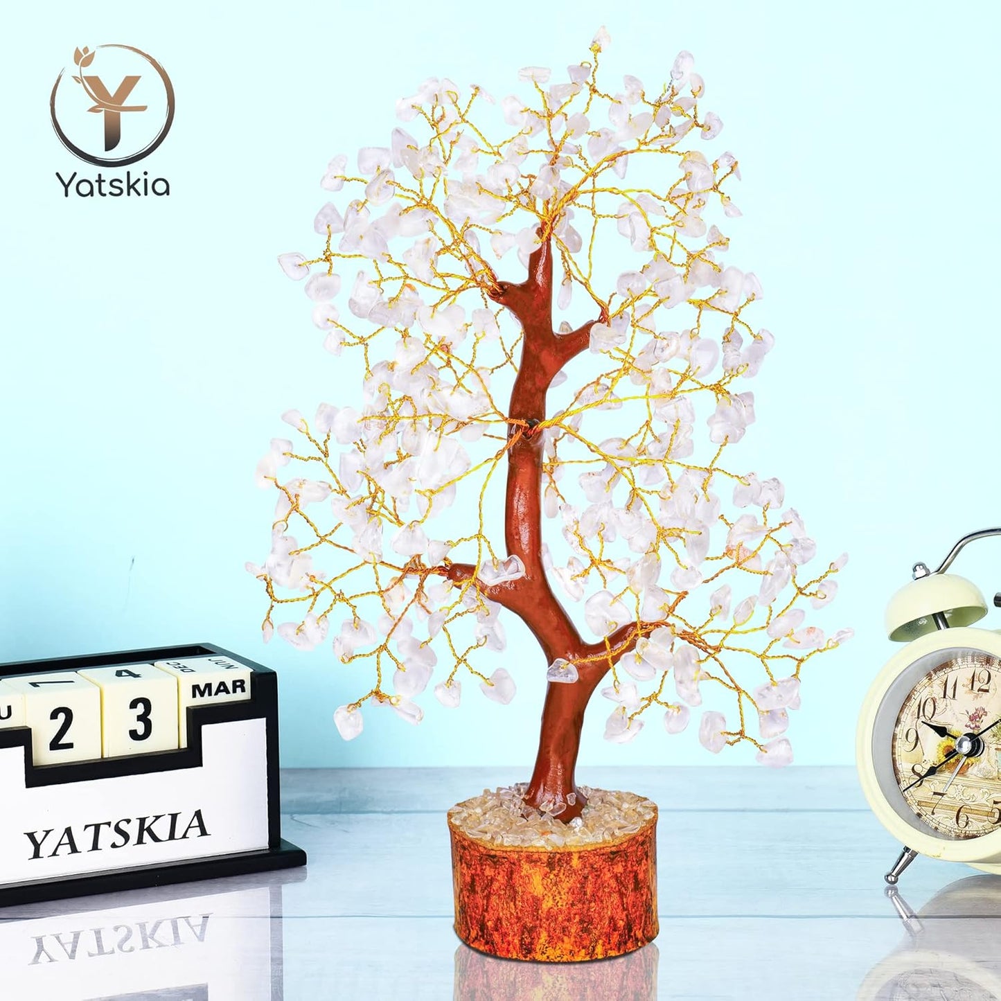 Clear Quartz Crystal Tree Golden Wire