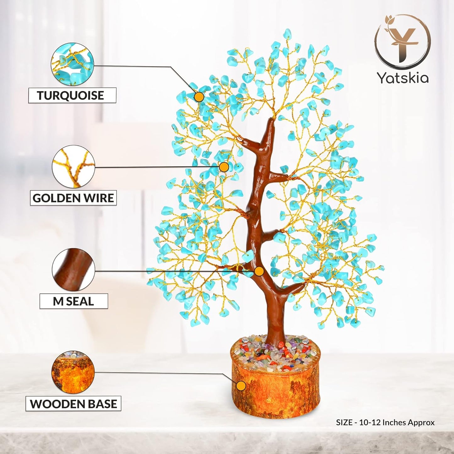 Turquoise Golden Wire Crystal Tree – 10-12 Inch