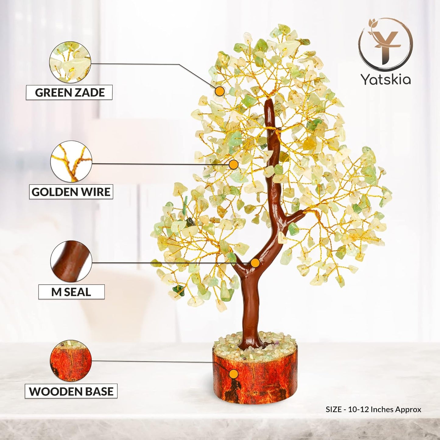 Green Jade Golden Wire Crystal Tree – 10-12 Inch