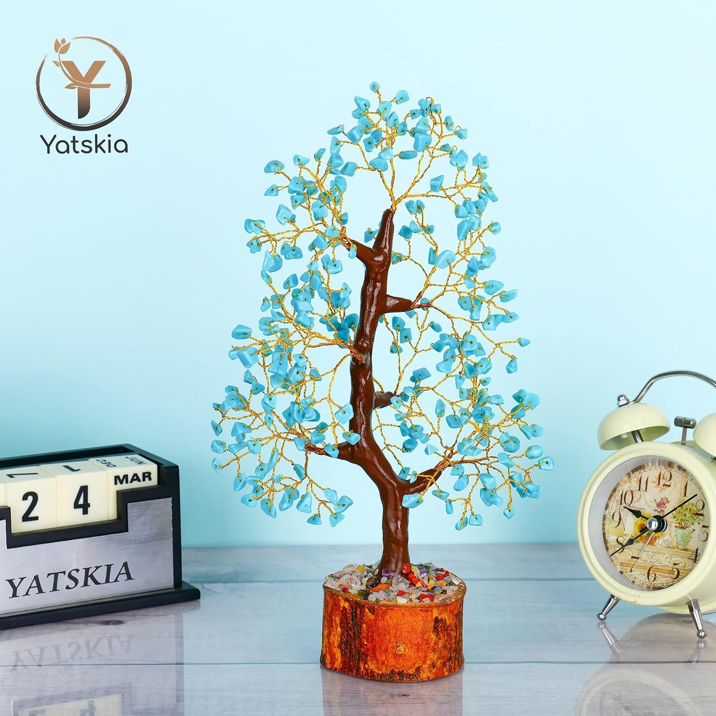 Turquoise Golden Wire Crystal Tree – 10-12 Inch