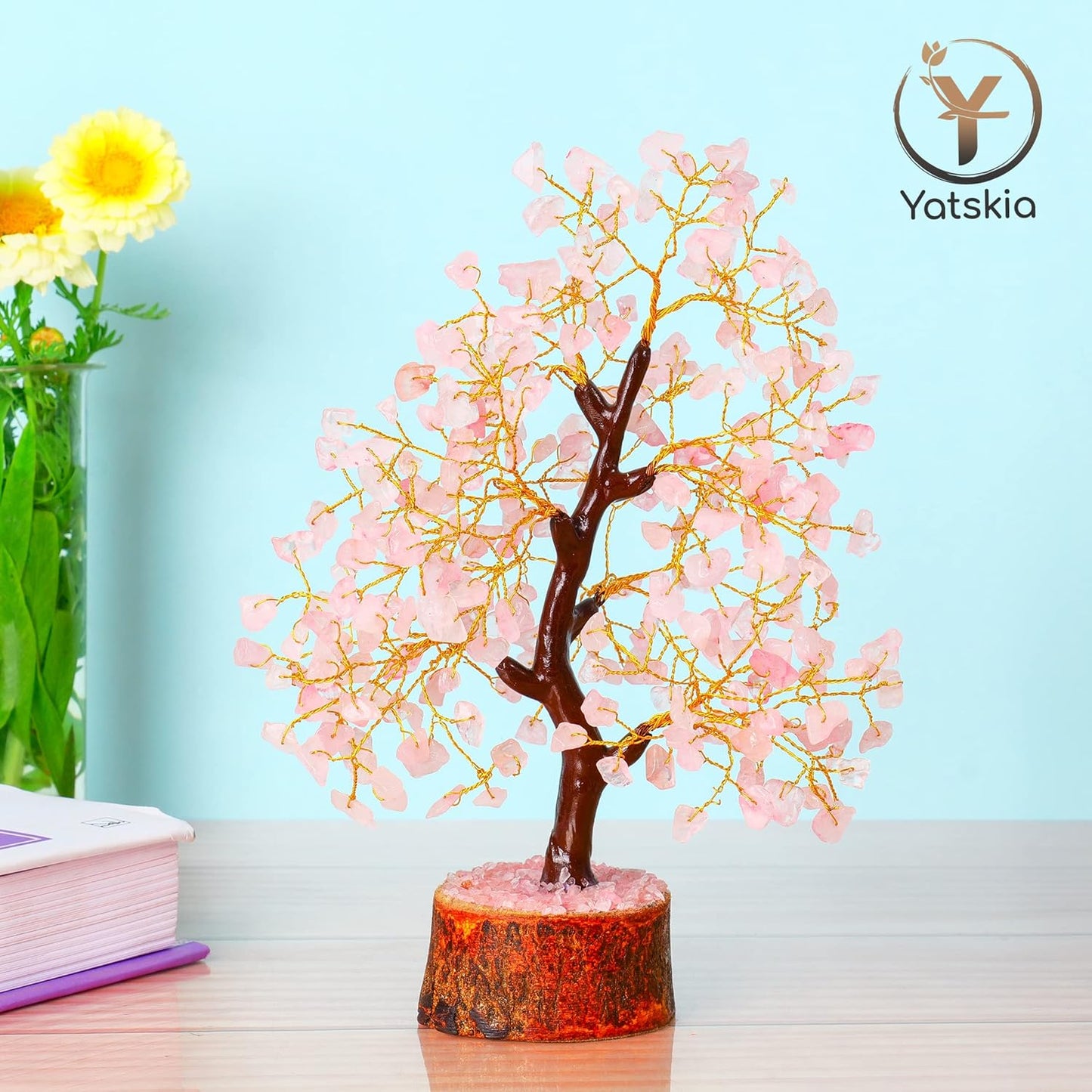 Rose Quartz Golden Wire Crystal Tree – 10-12 Inch