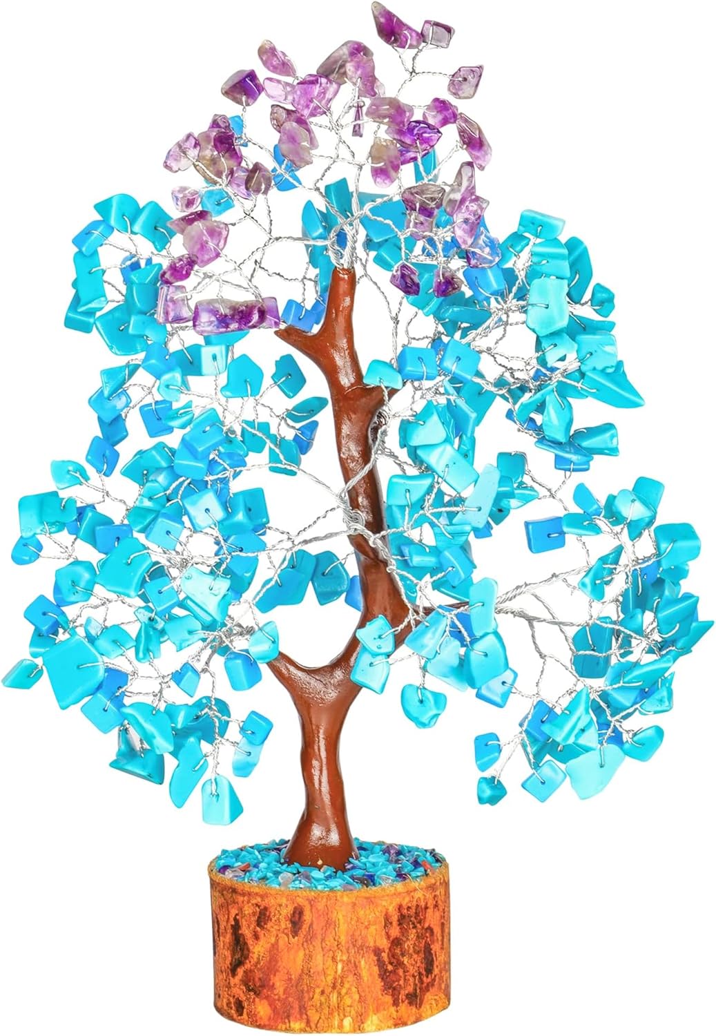 Turquoise and Amethyst Crystal Tree of Life (Silver Wire)