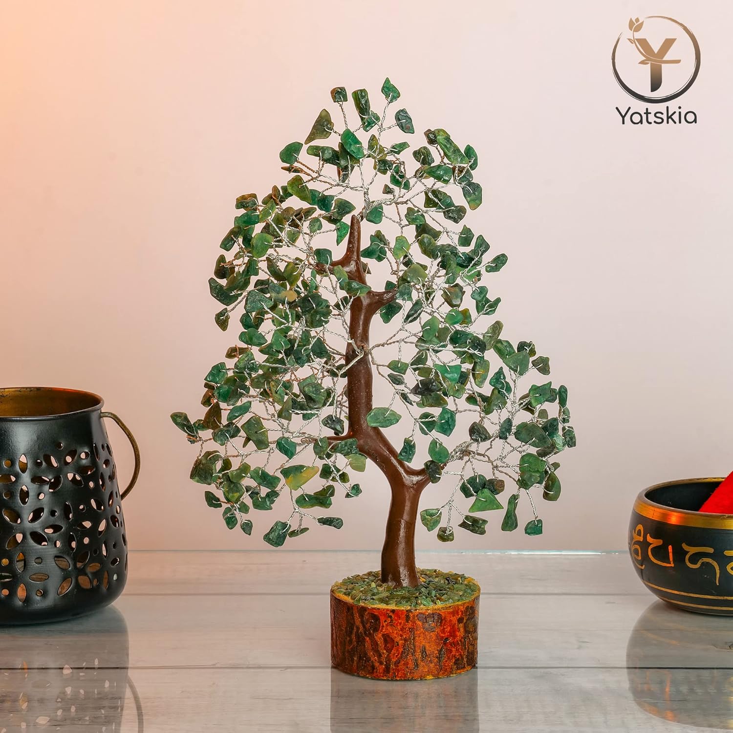 Green Aventurine Silver Wire Crystal Tree