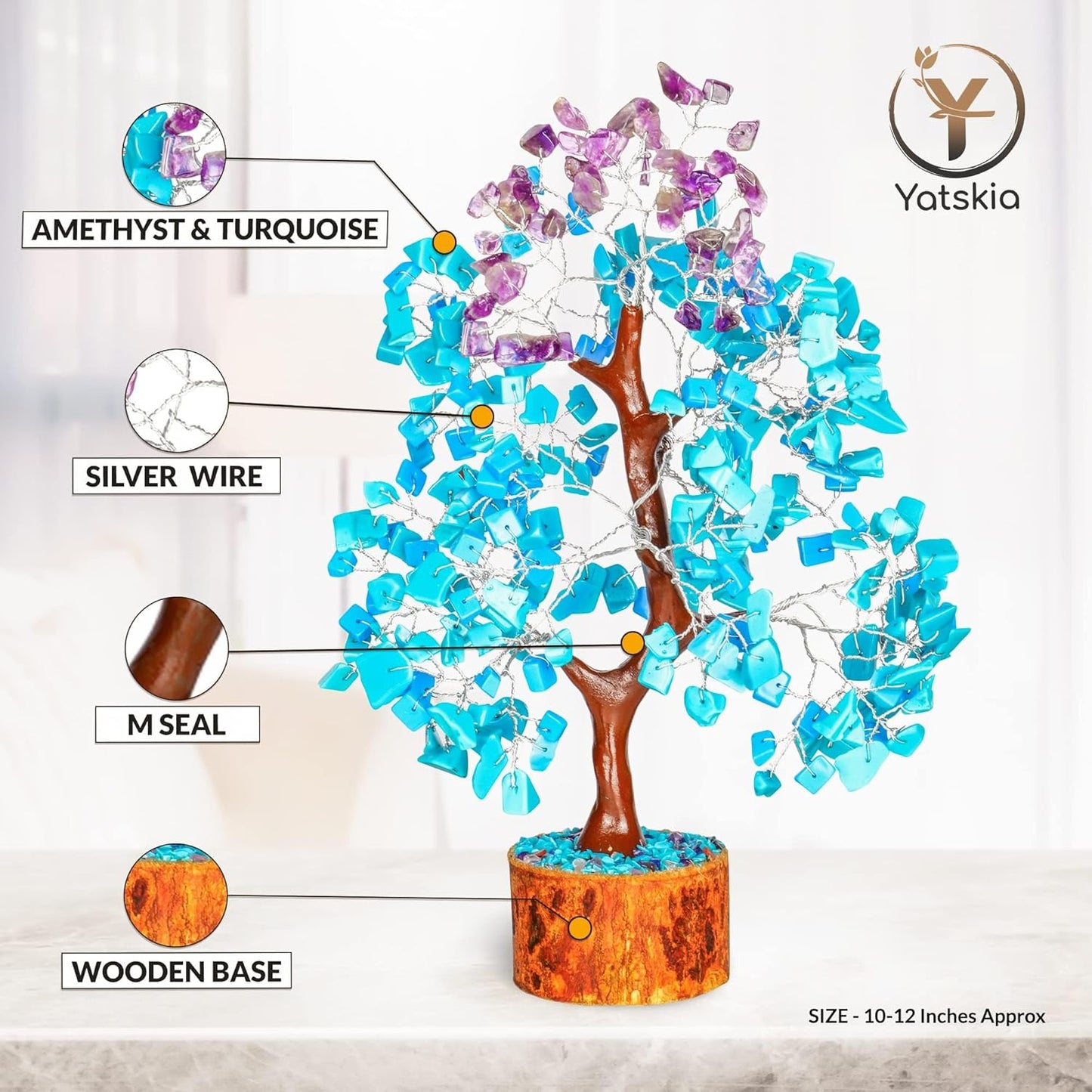 Turquoise and Amethyst Crystal Tree of Life (Silver Wire)