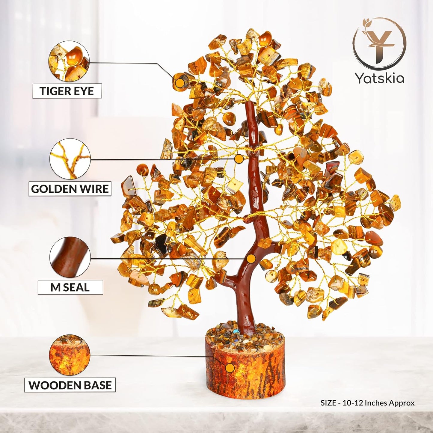 Tiger Eye Golden Wire Crystal Tree – 10-12 Inch