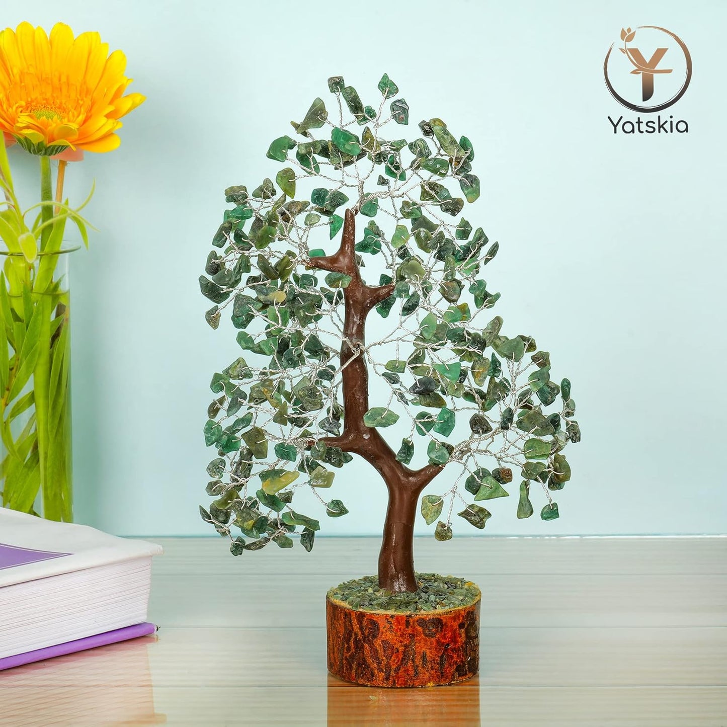 Green Aventurine Silver Wire Crystal Tree – 10-12 Inch