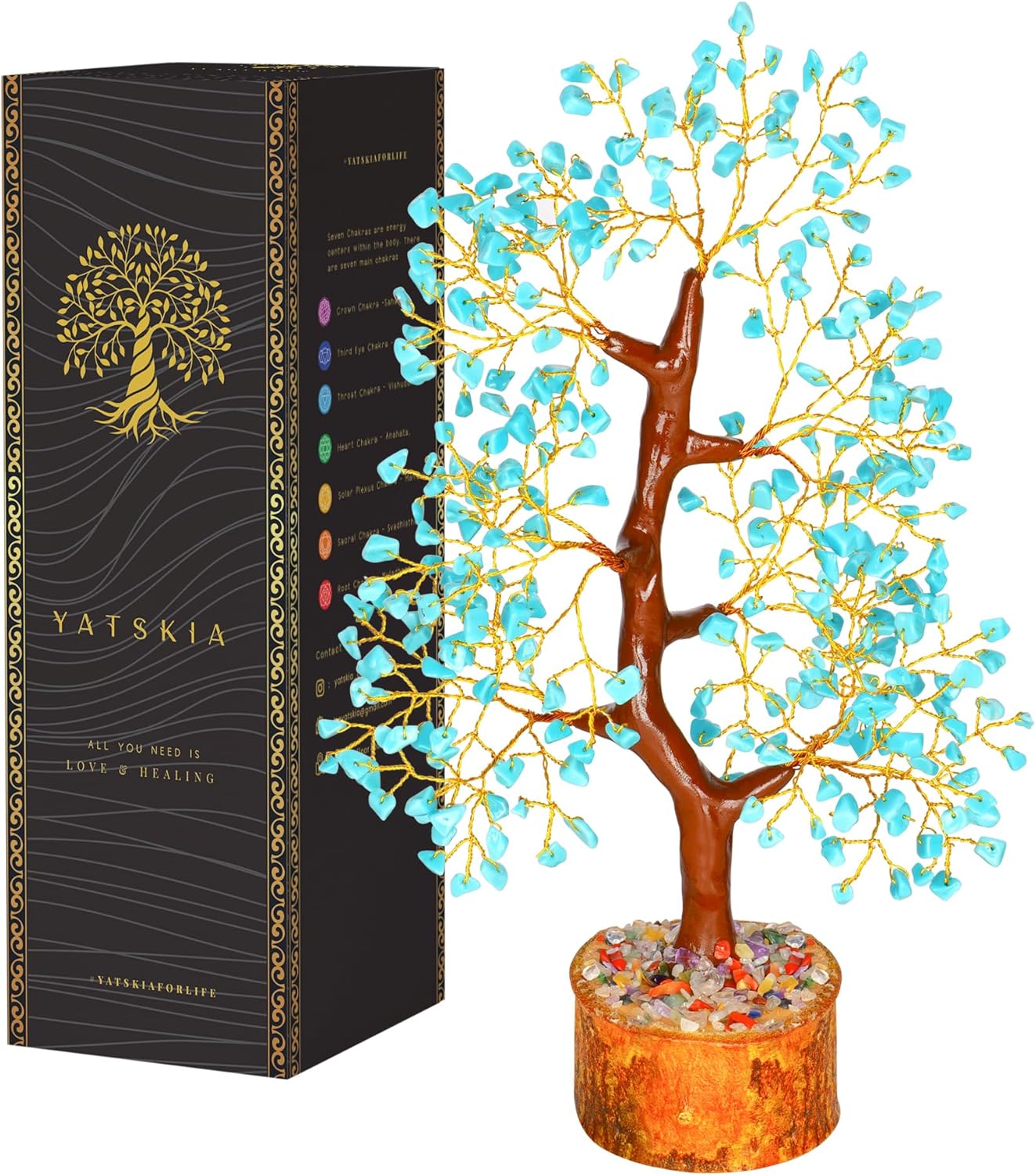 Turquoise Golden Wire Crystal Tree – 10-12 Inch