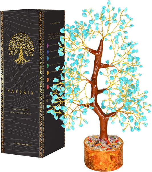 Turquoise Golden Wire Crystal Tree – 10-12 Inch