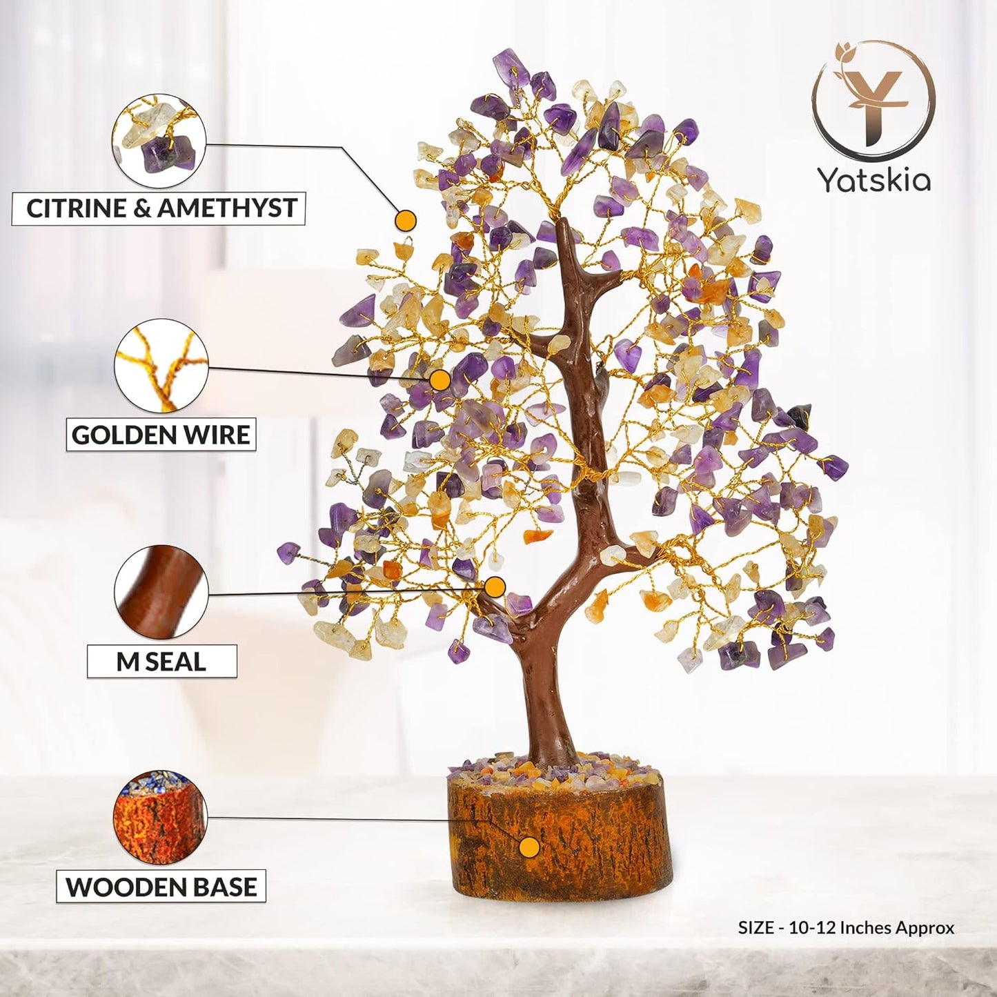 Citrine & Amethyst Crystal Tree (Golden Wire)