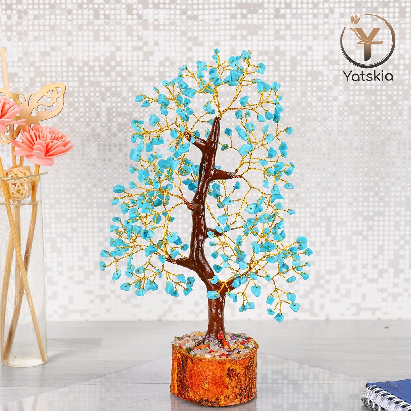 Turquoise Golden Wire Crystal Tree – 10-12 Inch