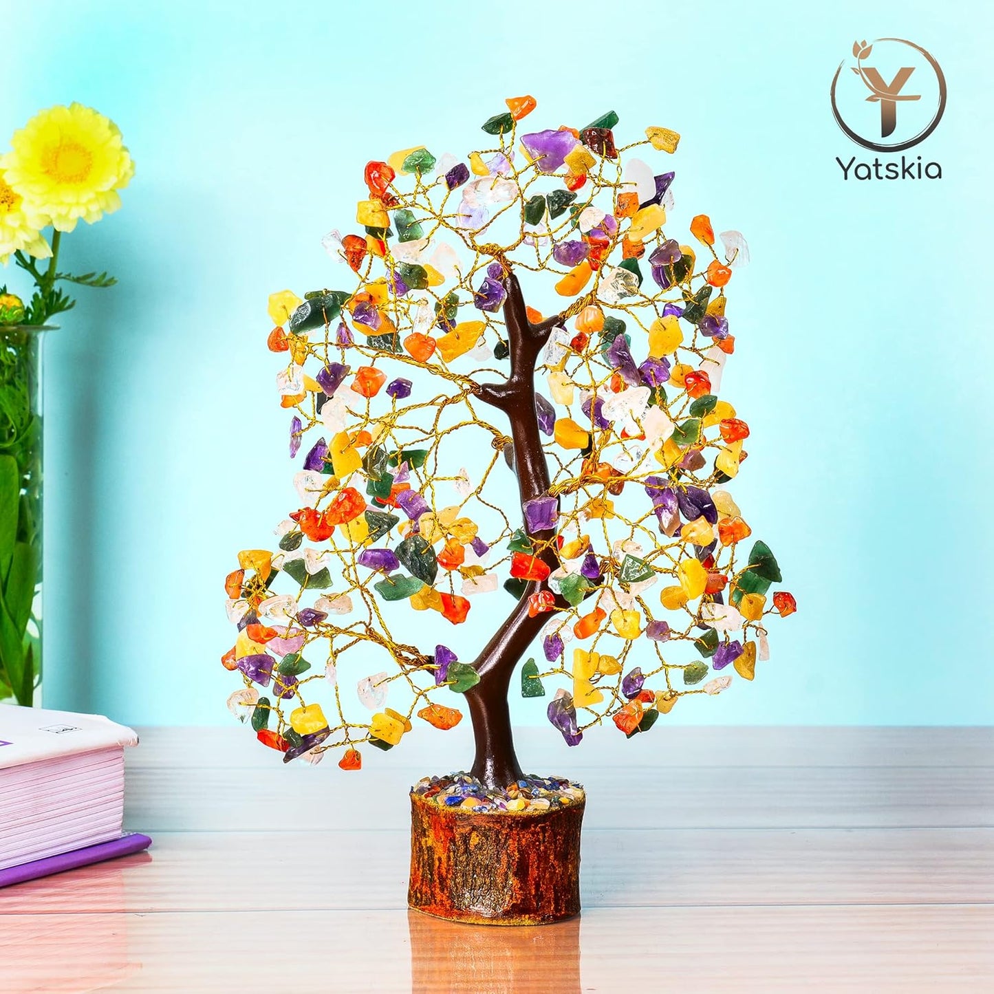 7 Chakra Golden Wire Crystal Tree – 10-12 Inch
