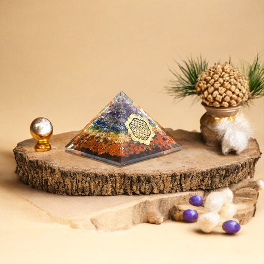 Seven Chakra Geometry Pattern Orgone Crystal Pyramid
