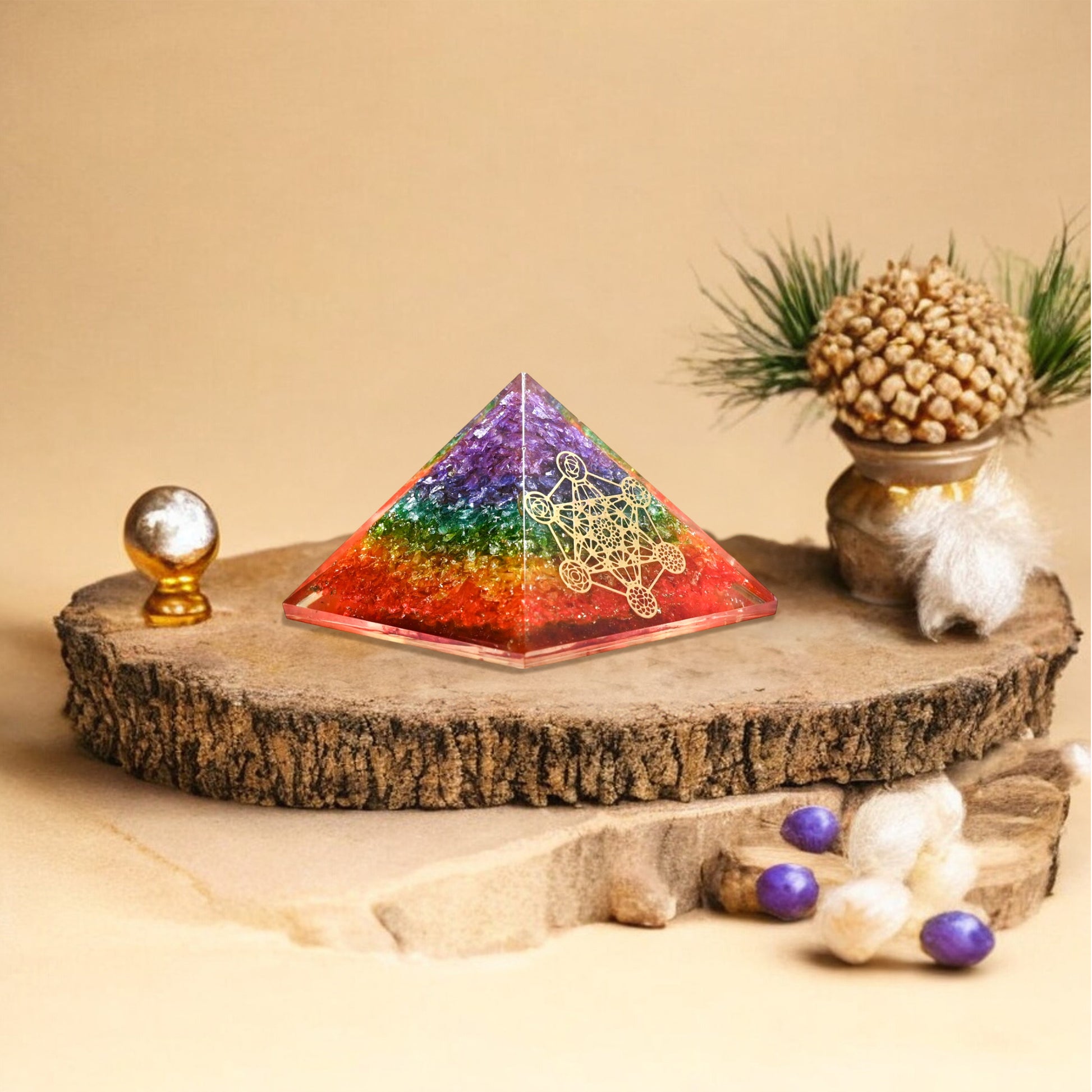 Seven Chakra Golden Metatron’s Cube Orgone Pyramid
