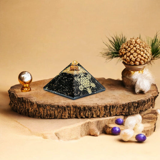 Shungite Metatron Cube Orgone Crystal Pyramid