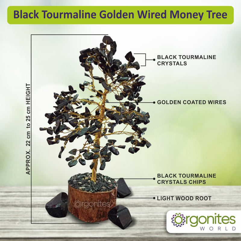 Black Tourmaline Golden Wired Crystal Tree